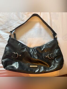 Nine West Leather Black Shoulder Bag with Silver Accents